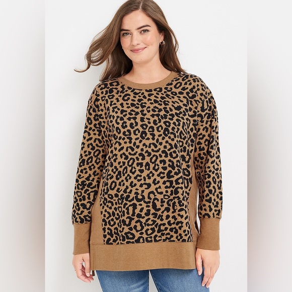Maurices Tops - Willowsoft Leopard Print Crew Neck Fleece Sweatshirt